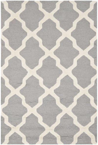 Tapis treillis en laine argent/blanc, 122 x 183 cm