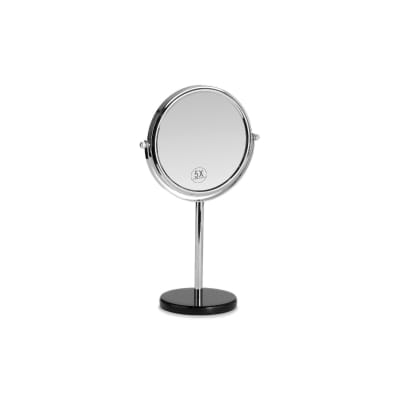 Miroir grossissant x5 en métal chromé et base ronde en marbre noir