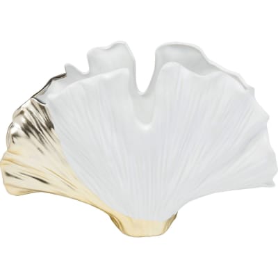 Vase feuille de ginkgo en grès blanc et doré h18