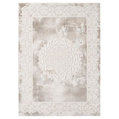 Tapis oriental motif ethnique, idéal pour grand salon, beige 240x340