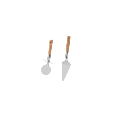 Spatule + roulette à pizza en bois hêtre et métal chromé