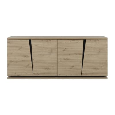 Buffet 4 portes l 221 cm - décor chêne et noir