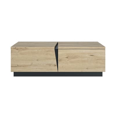 Table basse 1 tiroir 1 niche  l114 cm - décor chêne et noir