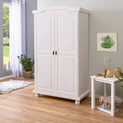 Armoire 2 portes + penderie bois massif vernis blanc