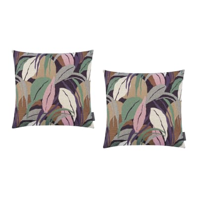 Housses de coussin jacquard motif végétal multicolore 50x50 - lot de 2