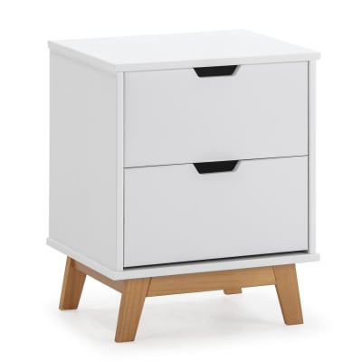 Table de chevet 2 tiroirs blanc, mdf laqué en couler blanc