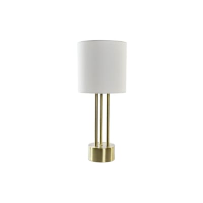 Lampe à poser rétro en métal doré et abat-jour blanc en lin - h67cm