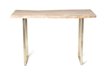 Table haute en bois d'acacia et pieds laiton