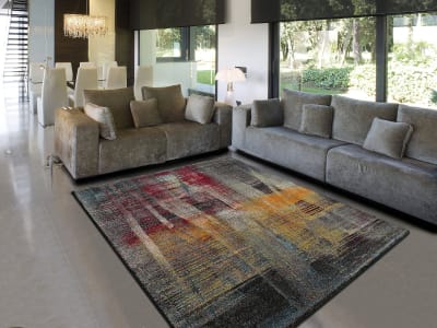Tapis descente de lit gris/rouge/orange 60x120 cm