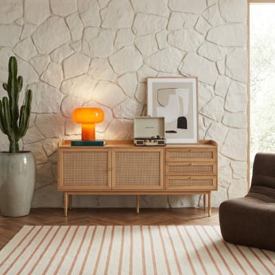 Buffet chêne et cannage rotin 180cm