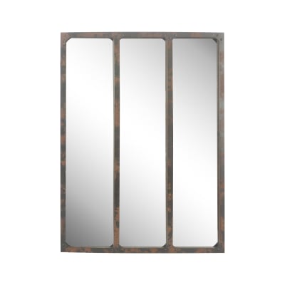 Miroir industriel 3 bandes effet rouillé avec rivets 60x80cm marron