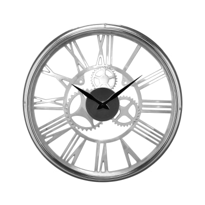 Horloge ronde sans fond mécanisme apparent 45cm argente