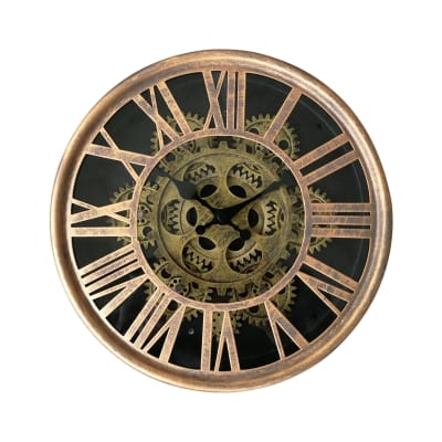 Horloge ronde mécanisme apparent 25x6x25cm dore