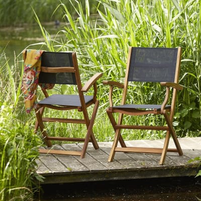 2 fauteuils acacia massif et textilène