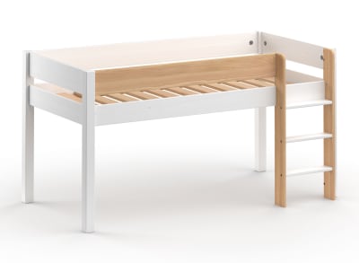 Lit mi-hauteur 90x190 en Pin massif Blanc et Bois