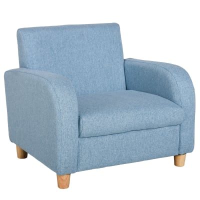 Fauteuil scandinave enfant grand confort accoudoirs assise lin bleu