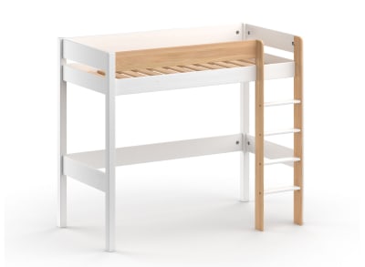 Lit mezzanine 90x190 en Pin massif Blanc et Bois