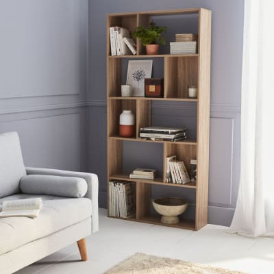 Bibliothèque design asymétrique, 5 étagères, 10 compartiments