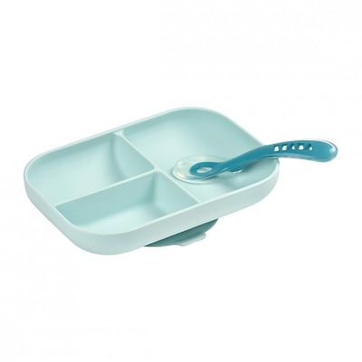 Coffret assiette à compartiments et cuillère bleu