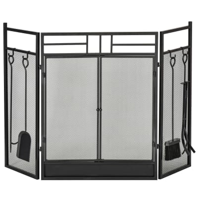Pare-feu serviteur de cheminée 4 accessoires 3 volets pliables porte