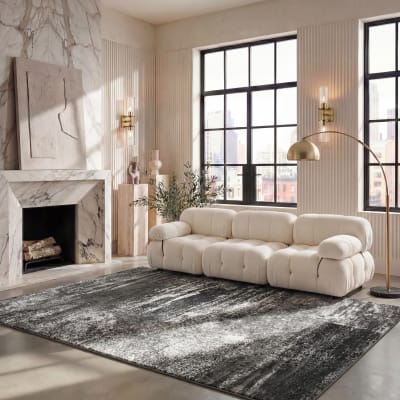 Tapis abstrait moderne en polypropylène argent/noir, 155 x 229 cm
