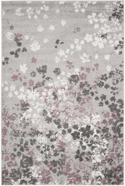 Tapis floral contemporain en polypropylène gris/violet, 122 x 183 cm