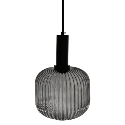 Suspension de plafond avec abat-jour en verre fumé rainuré (e27)