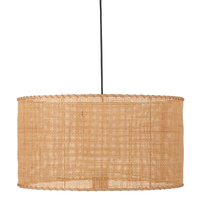 Suspension cylindre en rotin naturel et noir (e27)