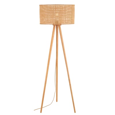 Lampadaire trépied en rotin naturel et bois (e27)