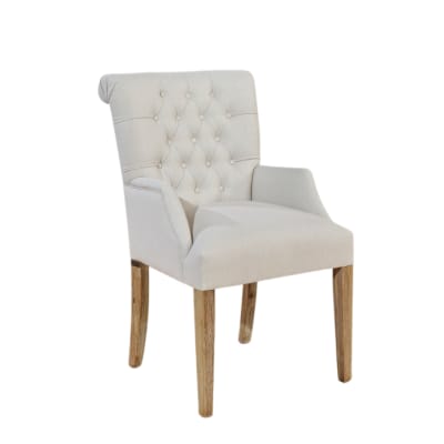 Fauteuil de table capitonné style contemporain en hévéa et ficelle