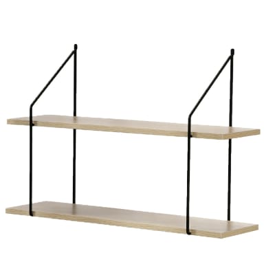 Étagère murale 2 niveaux décor bois l60 cm