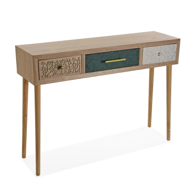 Console avec 3 tiroirs en panneaux de particules imitation bois vert