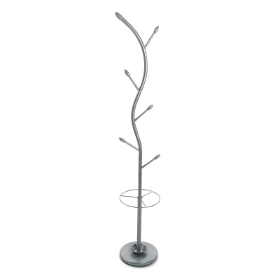 Porte manteau sur pied avec porte parapluie en métal gris