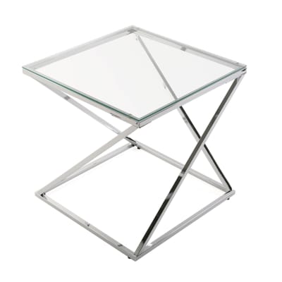 Table d'appoint moderne en verre et métal argenté