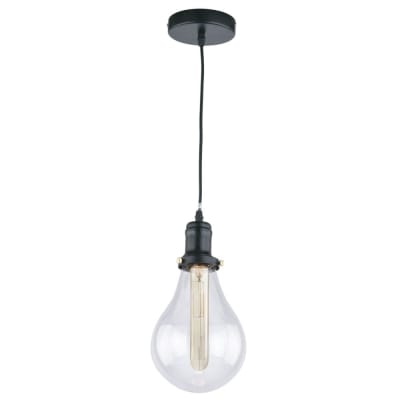 Suspension vintage noir et abat-jour en verre