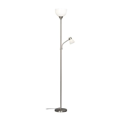 Lampadaire LED avec liseuse en métal argenté et blanc