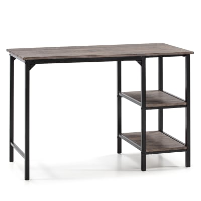 Bureau noir, 2 étagères, style industriel, 110x55x76 cm