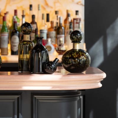 Bouteille décorative et bouchon verre noir H33,5cm
