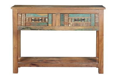Console en bois recyclé multicolore