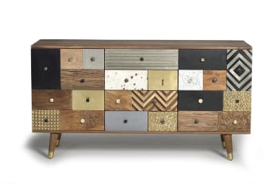 Buffet en bois de manguier et détails multicolores