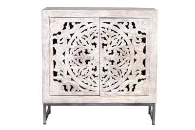 Buffet en manguier pieds en métal blanc et gris vieilli