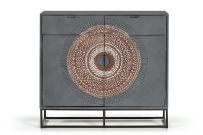 Commode en manguier et pieds en métal gris et marron