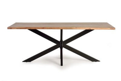 Table à manger en bois d'acacia naturel et pieds en métal noir