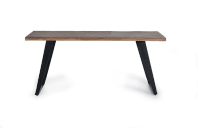 Table à manger en bois d'acacia naturel et pieds en métal