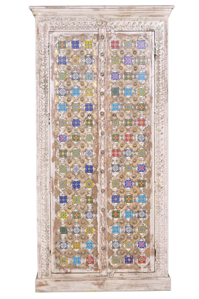 Armoire en bois de manguier détails en céramique et bronze