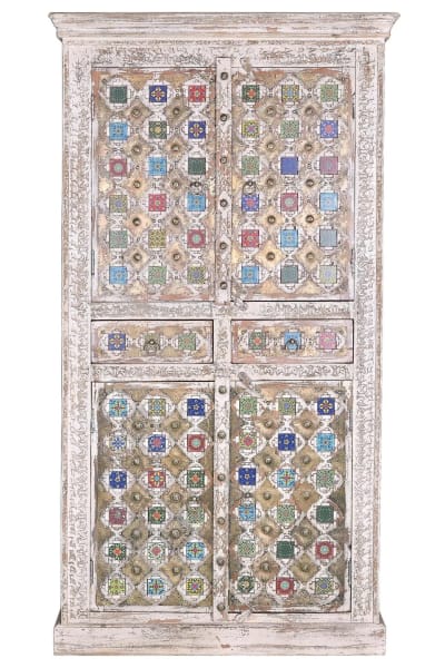 Armoire en bois de manguier détails en céramique et bronze