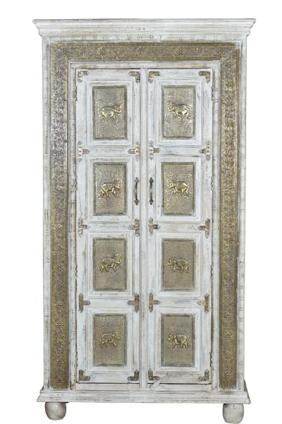 Armoire en manguier blanc vieilli craquelé.