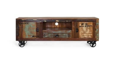 Meuble tv exclusif en bois recyclé multicolore