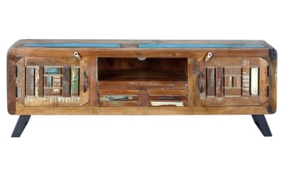 Meuble tv exclusif en bois recyclé multicolore