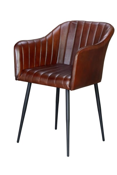 Chaise en cuir naturel avec pieds en métal marron